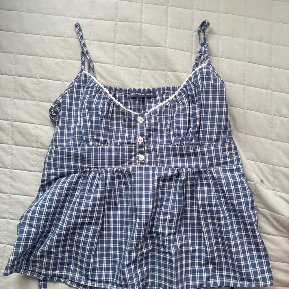 Brandy Melville Navy Checkered Blouse